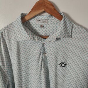 Peter Millar Polo Mens Large Blue Skull Print AOP Summer Comfort Stretch Flex